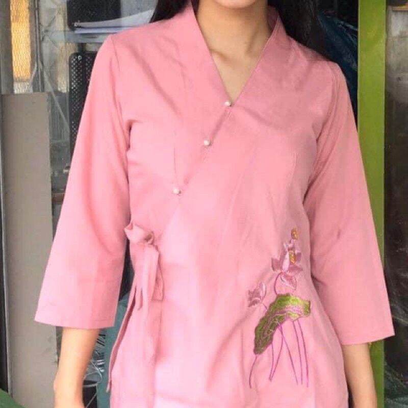 Đồ lam đi chùa mẫu nữ nhật nơ thêu sen & vẽ