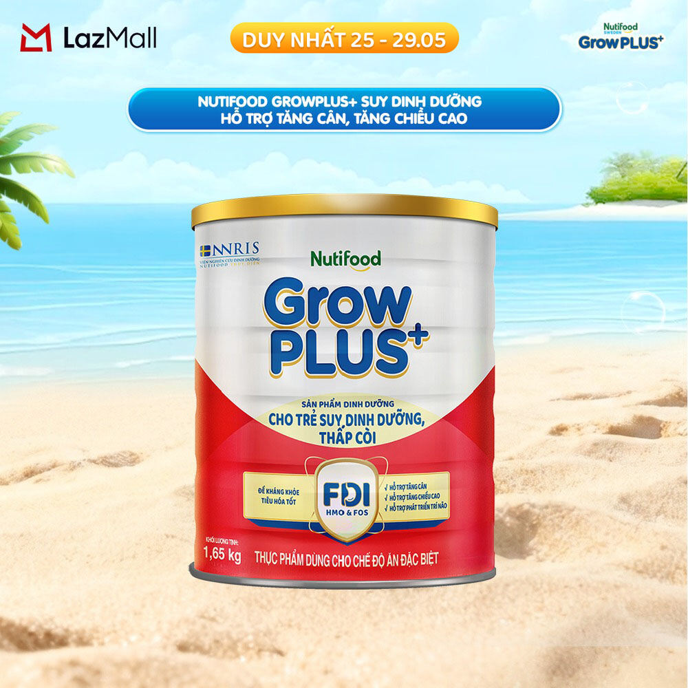 Sữa bột Nutifood GrowPLUS+ Suy Dinh Dưỡng (Đỏ)  - Hỗ Trợ Tăng Cân, Tăng Chiều Cao (Lon 1,65 Kg)