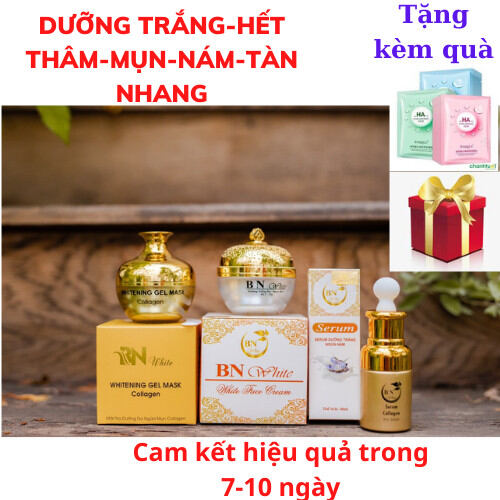 [HCM]Bộ 3 kem face + serum + nạ collagen chuyên nám mụn tàn nhang BN WHITE