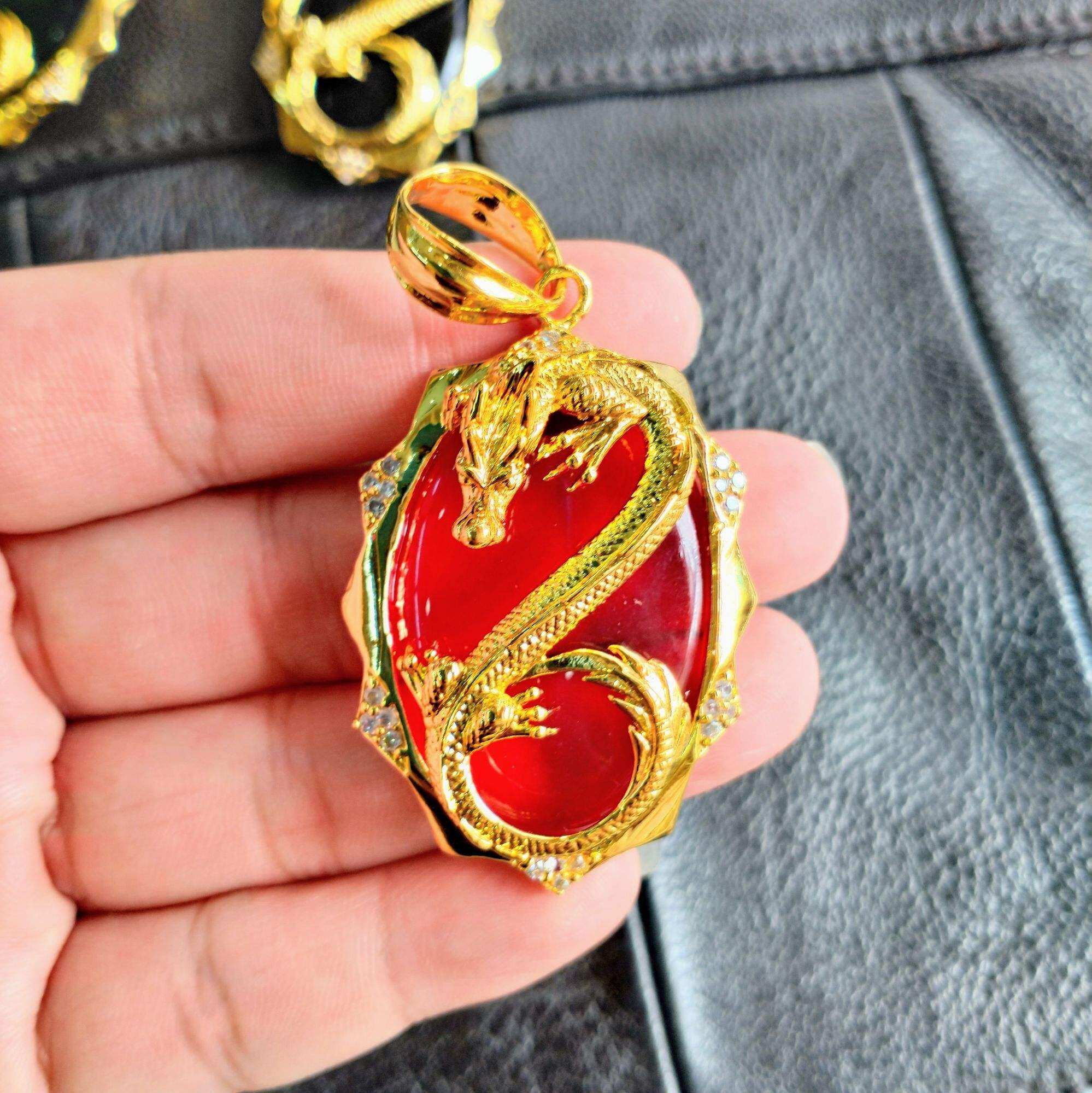 Mặt Dây Chuyền Nam Cẩm Thạch Chạm Thiên Long 03 Màu (Đỏ, Xanh Lá, Đen) Cao Cấp - Đeo Phong Thủy Ngầu Như Thật Lokalo 20.10.22