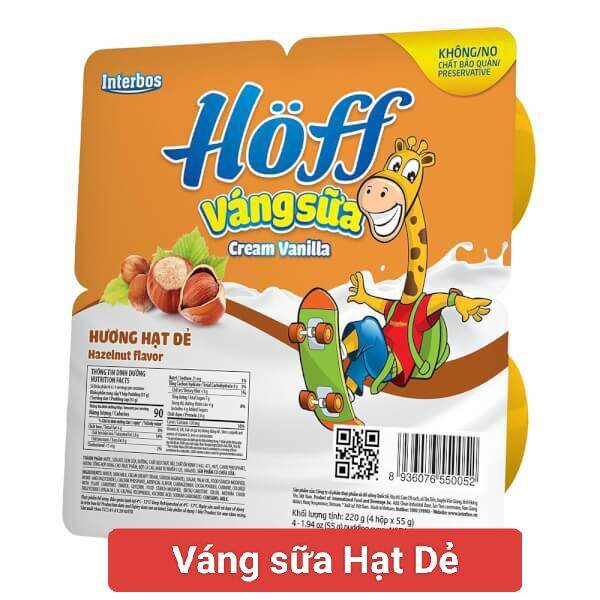 Váng sữa trẻ em Hoff vị Vani,Hạt dẻ,Óc chó,Sữa non (Vỉ 4 hộp/220g)