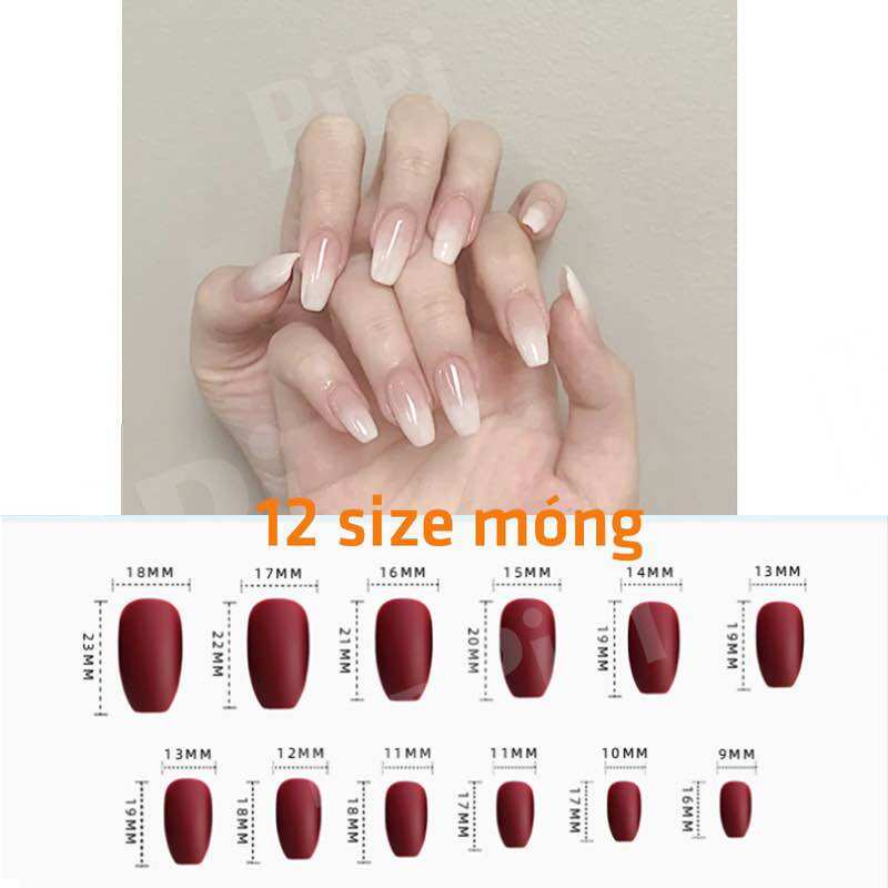 [HCM]Bộ 24 Móng Tay Màu Đỏ-Đô Nhám Tăngk Keo