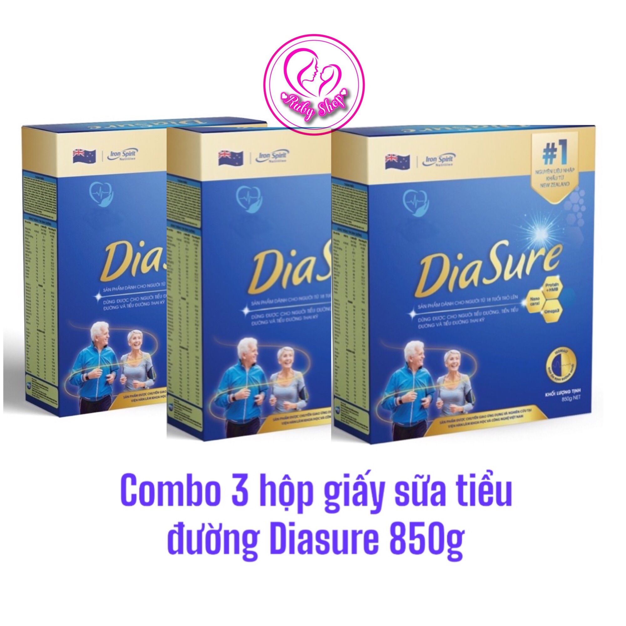 Combo 3 hộp giấy Diasure tiểu đường bản mới hộp 850g - 34 gói nhỏ tiện lợi dễ sử dụng