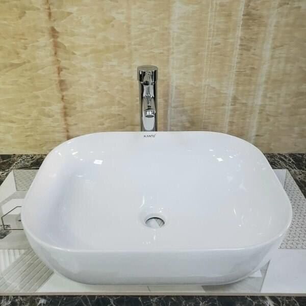 Chậu Lavabo Rửa Mặt đặt bàn ( chữ nhật 40x32 , viền mỏng, dáng bo cạnh)