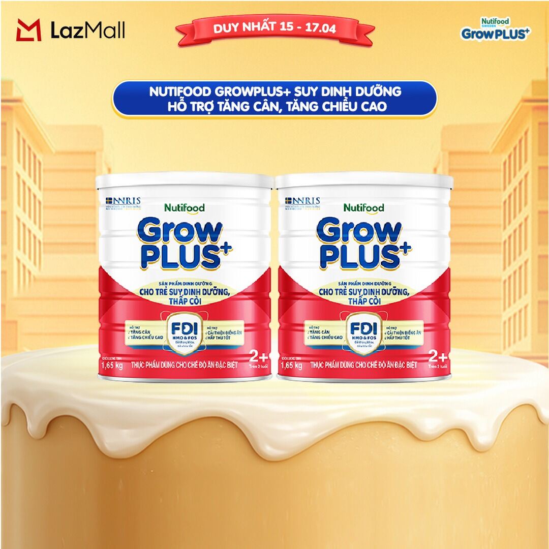 Combo 2 Sữa bột Nutifood GrowPLUS+ Suy Dinh Dưỡng (Đỏ) 2+ - Hỗ Trợ Tăng Cân, Tăng Chiều Cao (2 Lon 1,65 Kg)