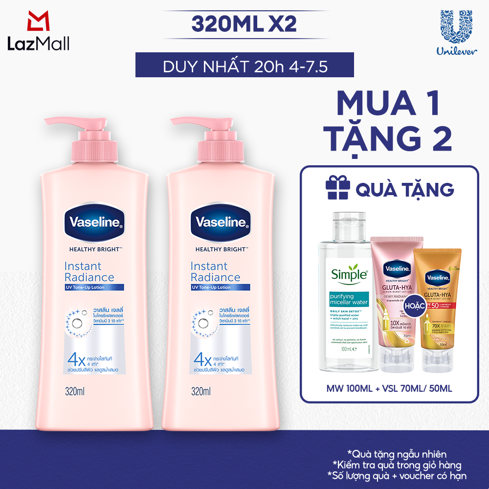 Combo 2 Sữa Dưỡng Thể Vaseline Dưỡng Ẩm Sáng Da Instant Radiance Vi Chất Phản Quang Giúp Da Sáng Tức Thì Gấp 4 Lần 320ml x 2 (bao bì và dung tích tùy đợt nhập hàng)