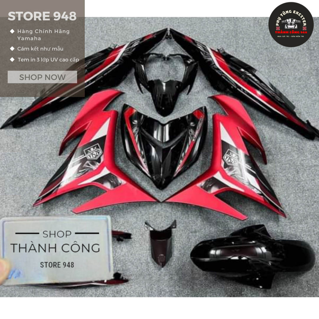Dàn áo Exciter 150 Đen Đỏ mẫu tem Y15ZR + Tặng Tem , Baga
