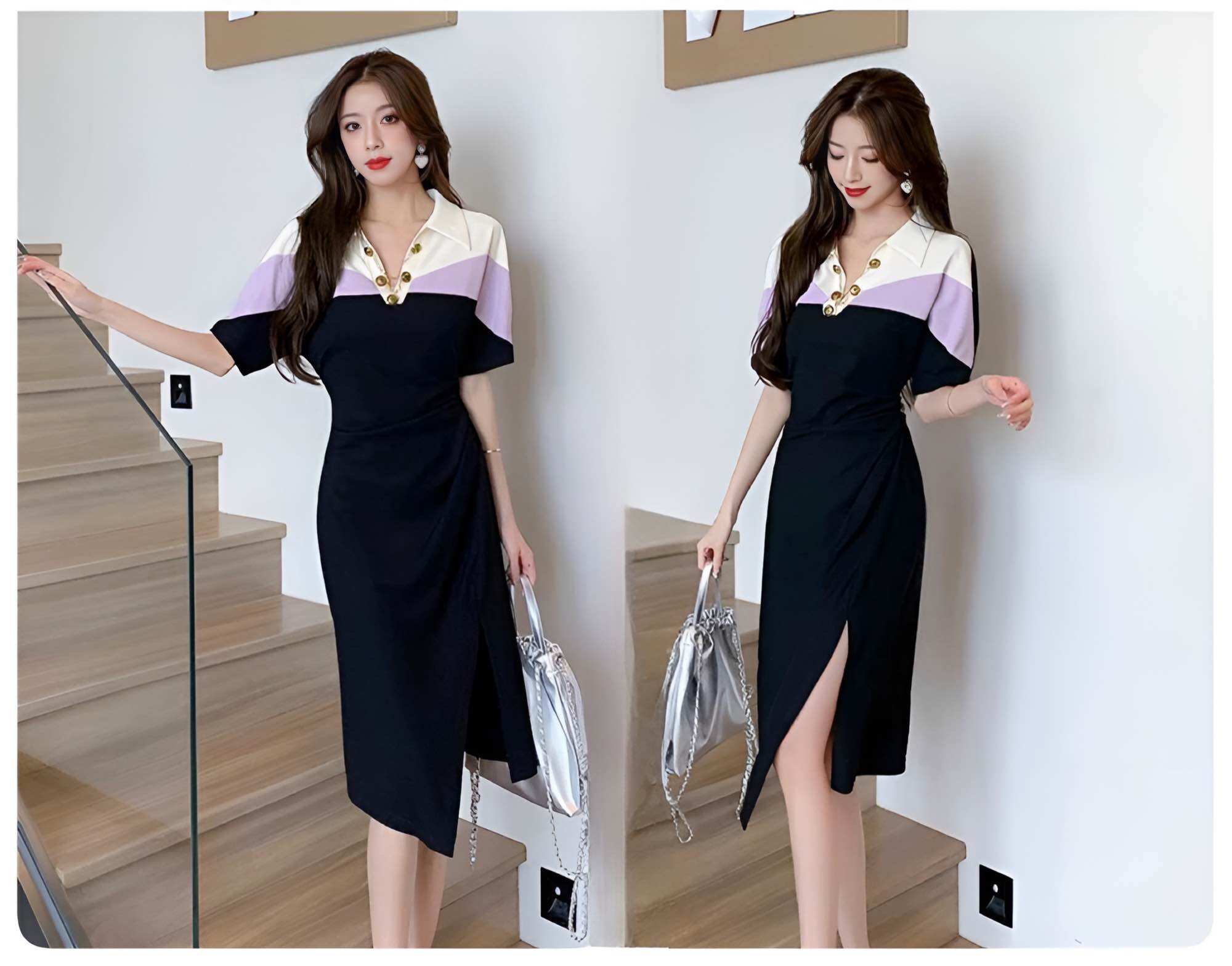 Váy đầm dáng suông form dài - phối màu duyên dáng