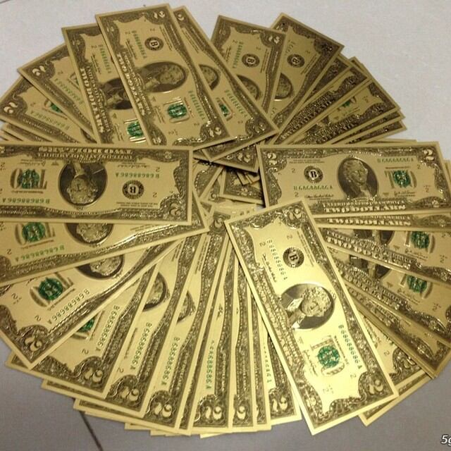 Tiền đô la mạ vàng mệnh giá 2$, 100$