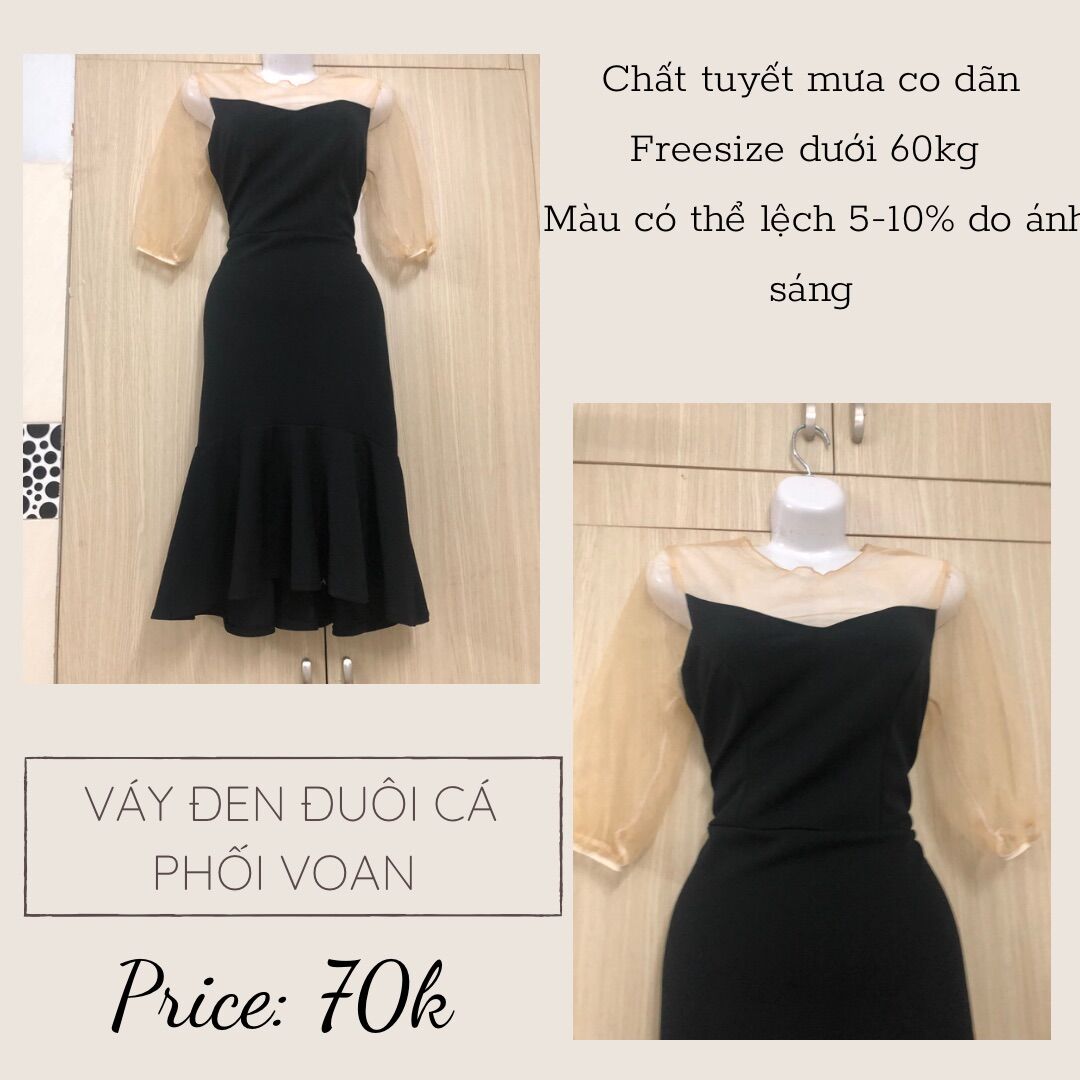 Đầm đen đuôi cá phối voan