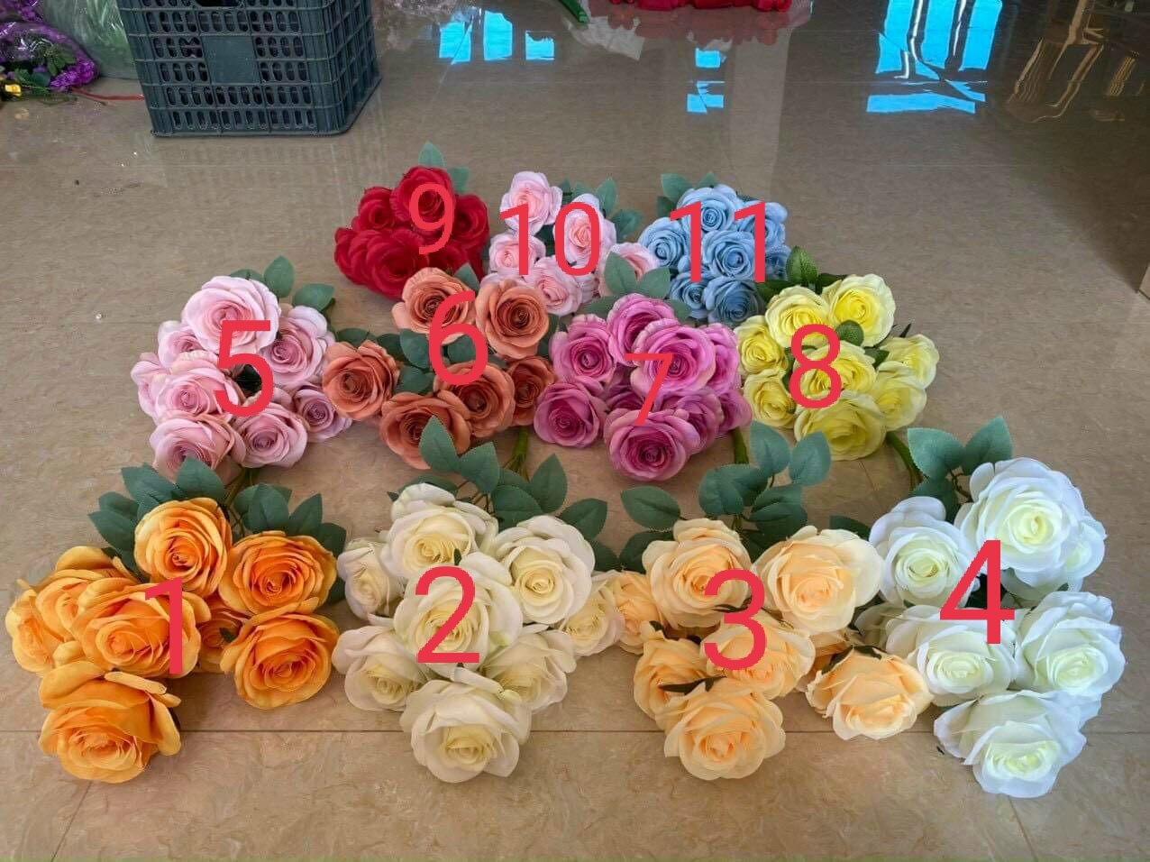 Cụm hoa hồng 9 bông cao cấp_hoa giả , hoa lụa
