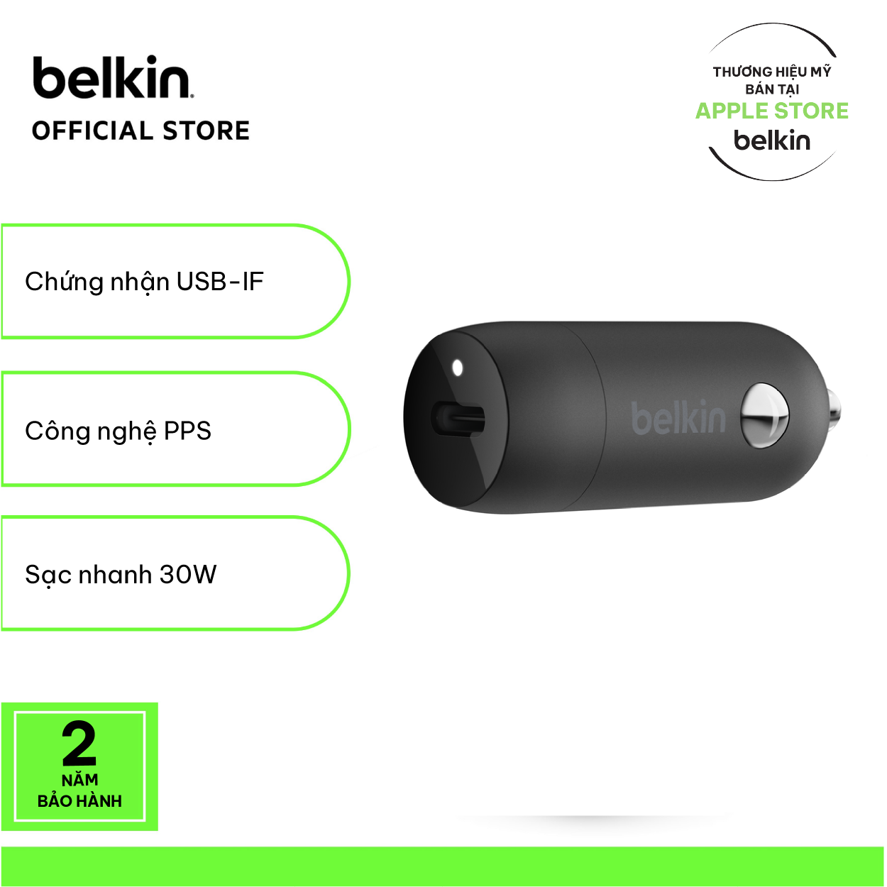 Tẩu sạc xe hơi belkin boostcharge 30w usb-c pd pps cca004