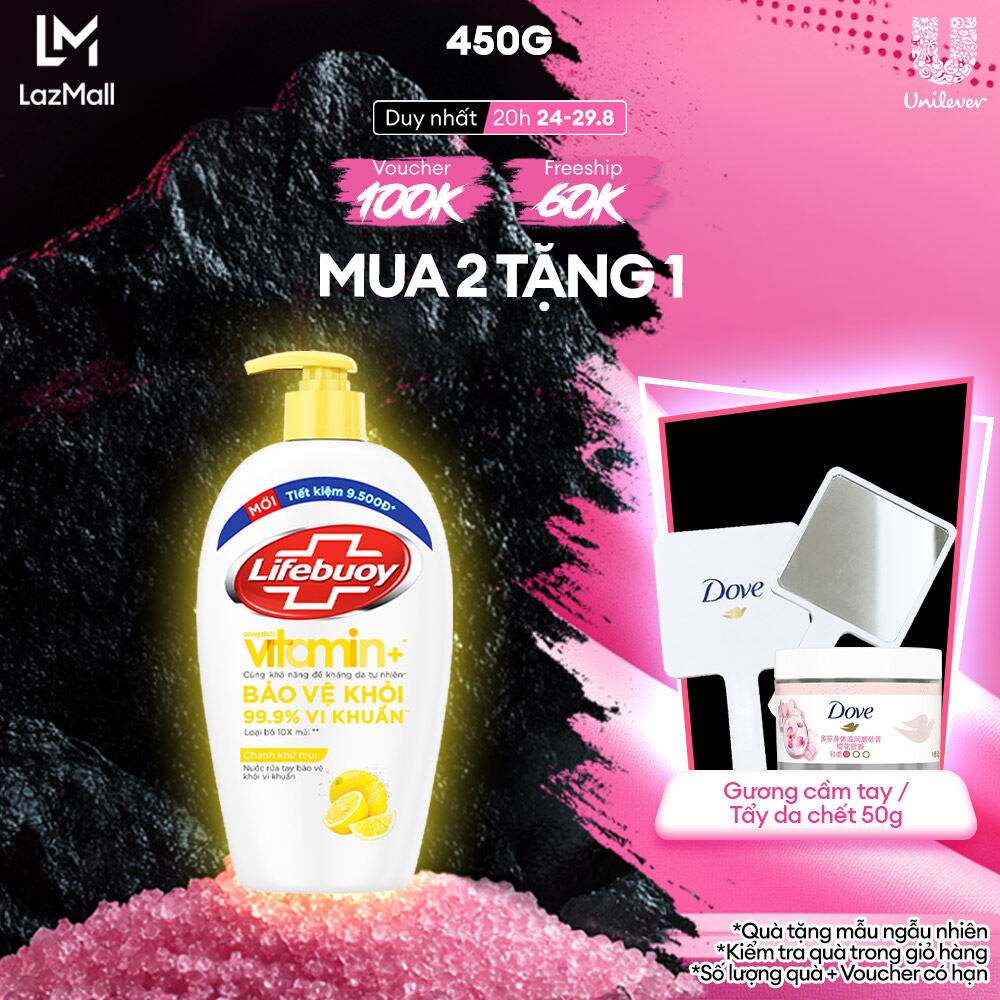 Nước Rửa Tay Lifebuoy Công thức Vitamin+ Chanh Khử Mùi Chai 450g