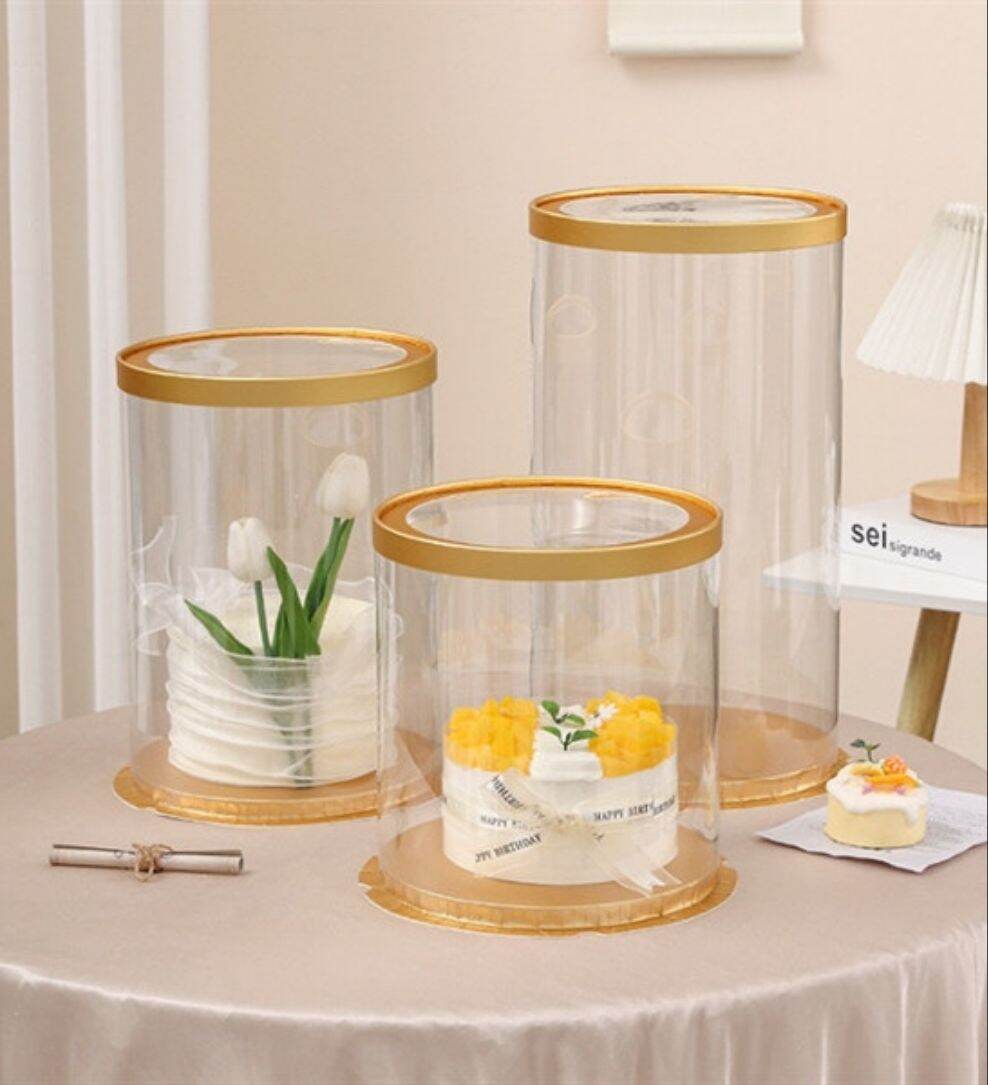 Hộp mica trụ tròn 4 tầng đựng bánh kem hoa quà tặng