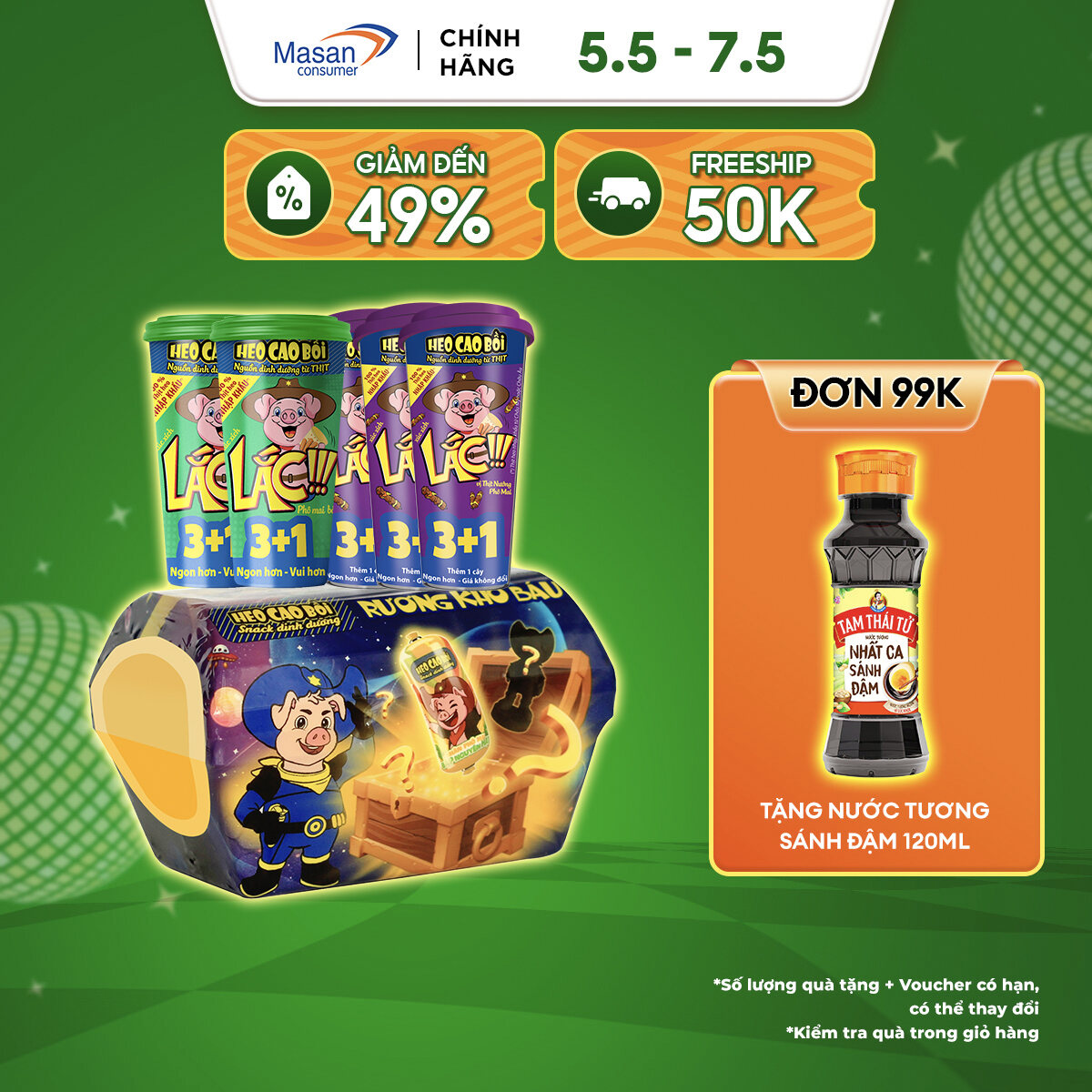 [05-07.5 Voucher 18% CHO ĐƠN TỪ 199k]Combo 5 ly lắc Heo cao bồi (  3 vị thịt nướng phô mai + 2 vị Ph