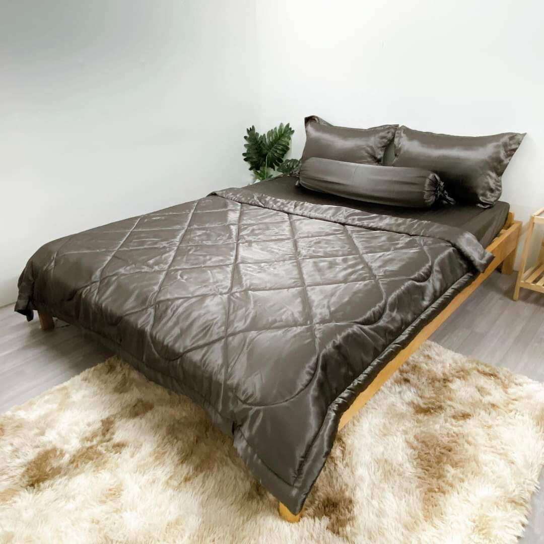 bộ ga phi lụa xám 1 ga 3 vỏ gối 1m6x2m