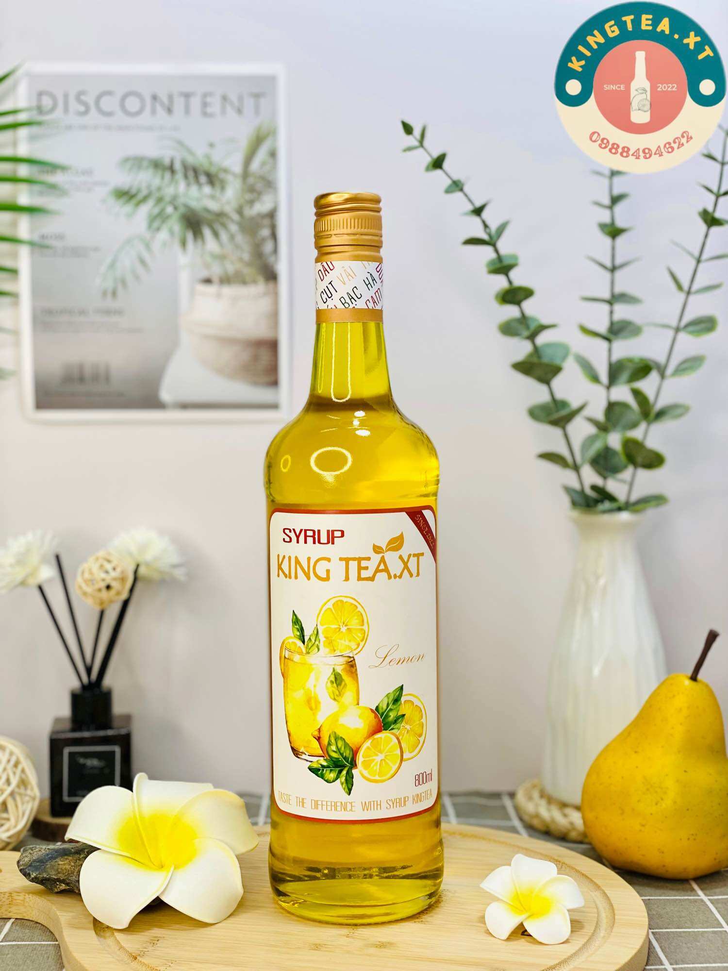 Syrup chanh vàng pha chế kingtea.xt-chai thủy tinh 800ml