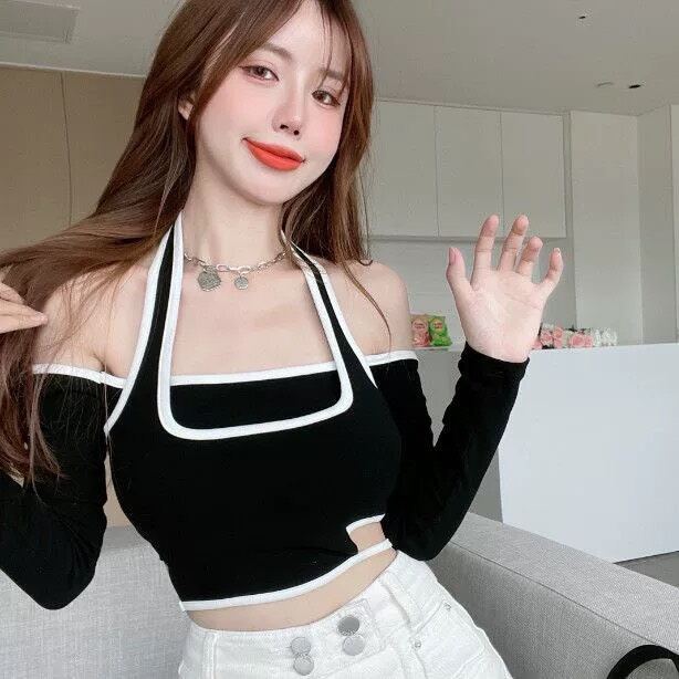 Áo yếm tay dài viền chỉ nhỏ khoe eo bg
