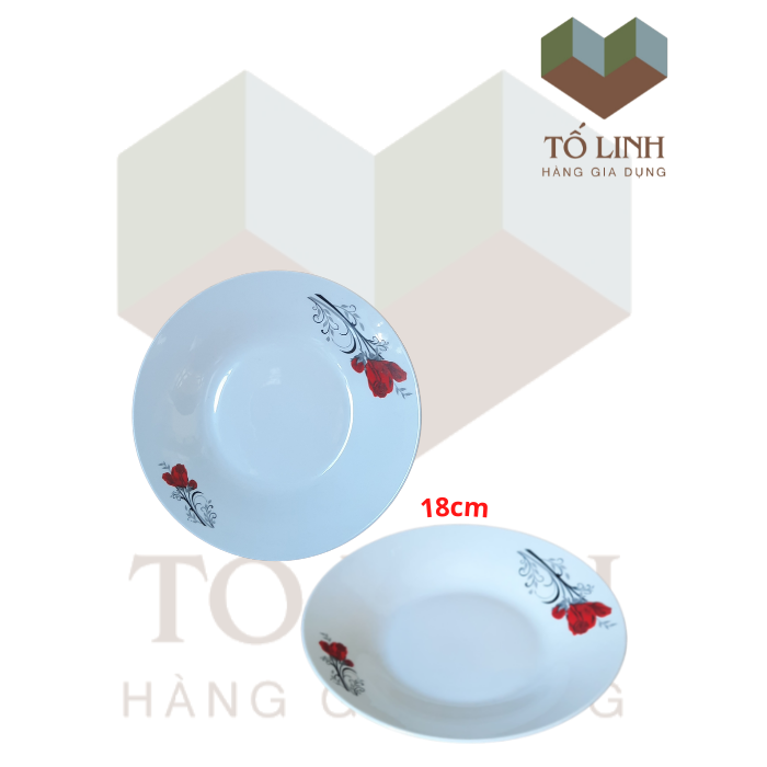 Bộ đôi đĩa sứ hoa 18cm,,Đĩa sứ hoa 7 inch,,đĩa tô sứ hoa xanh và đỏ