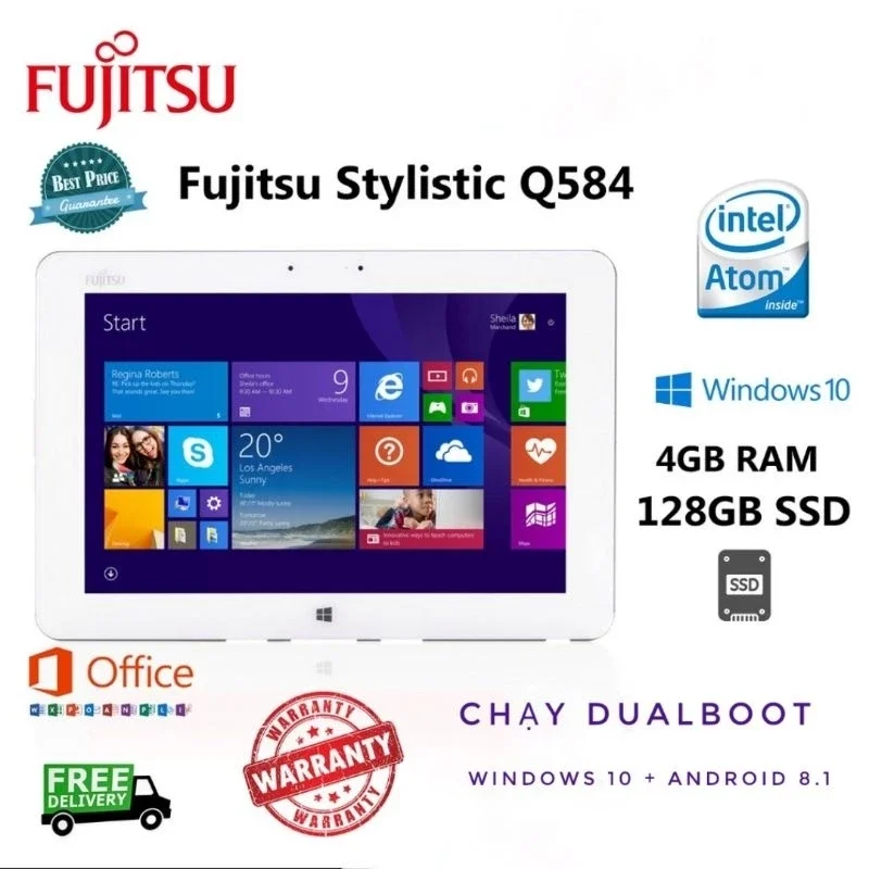 Máy tính bảng Fujitsu Q584 4+128GB chạy Windows 10 Dualboot