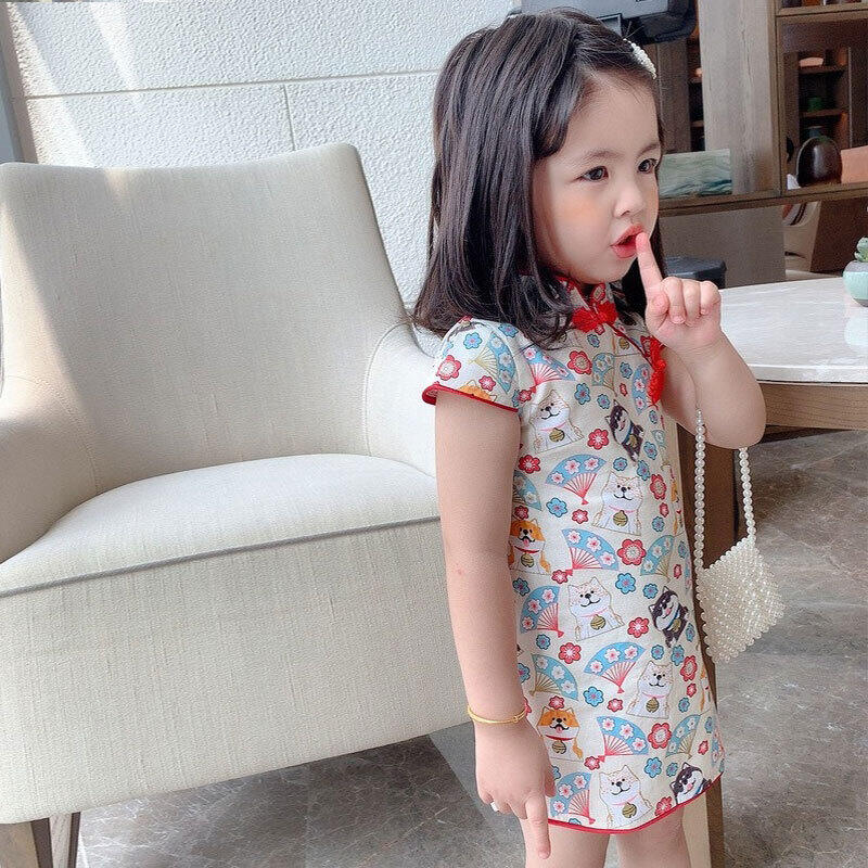 Sườn xám bé gái kiểu tây cách tân cổ điển cho bé mẫu mùa hè