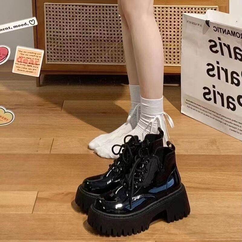British Style Women's Martin Boots Thick Bottom Snow Boots Sweet Cool Short Boots Autumn Winter New Arrival Waterproof PU Material