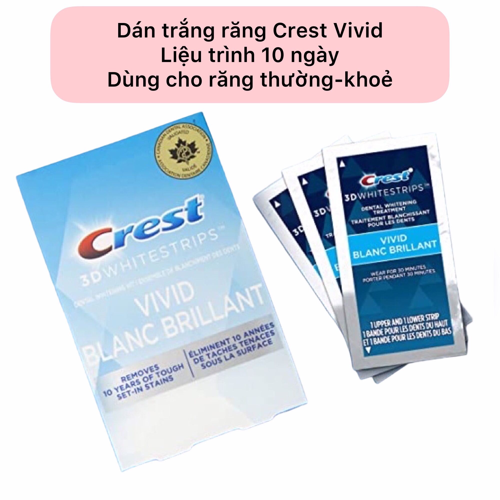 Hộp Dán Trắng Răng Crest 3D White Liệu Trình 10 Gói