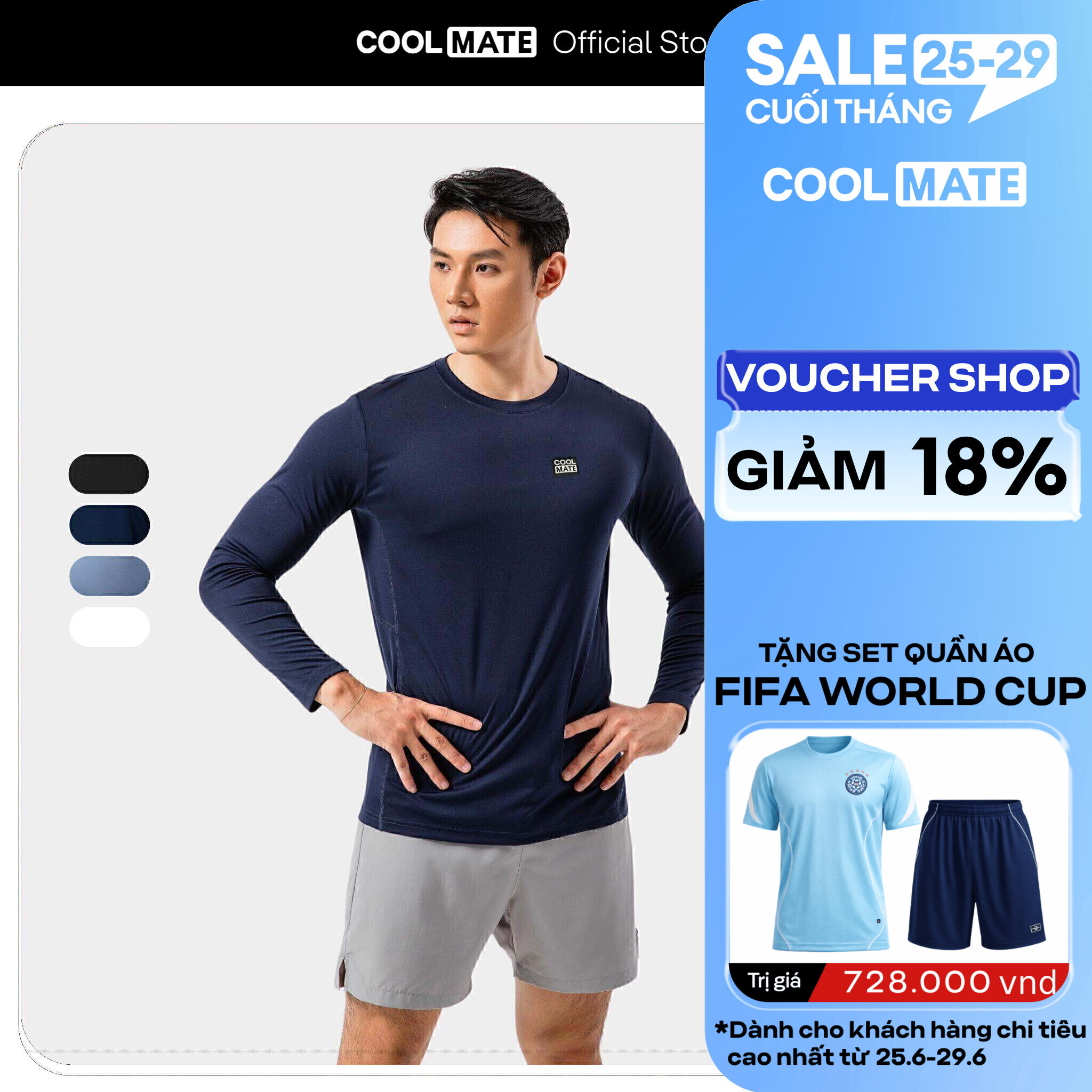 [GIÁ TỐT]Áo thun thể thao nam Dài Tay form Slim Fit tập Gym, Pickleball co giãn thấm hút tốt, nhanh khô, thoáng khí Coolmate