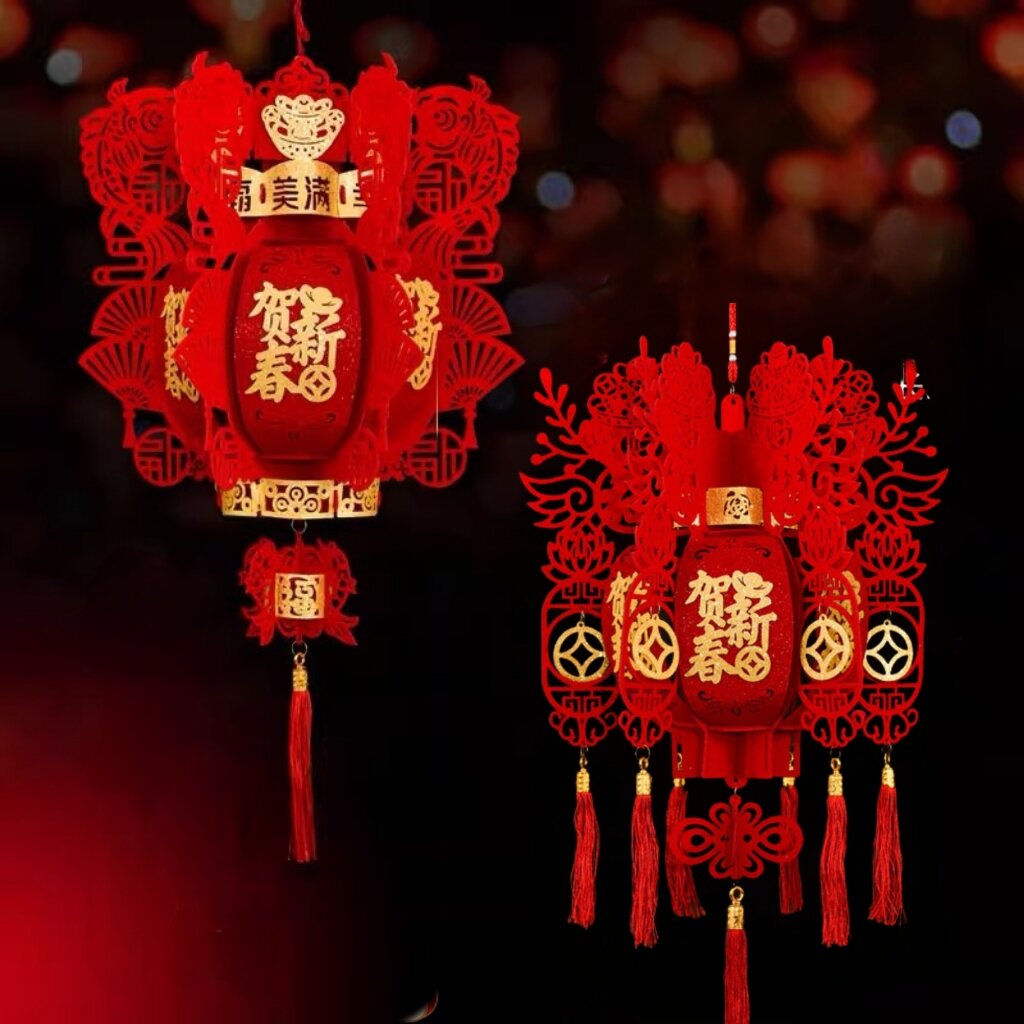 Lồng đèn lục giác cung đăng vải không dệt đỏ rực rỡ