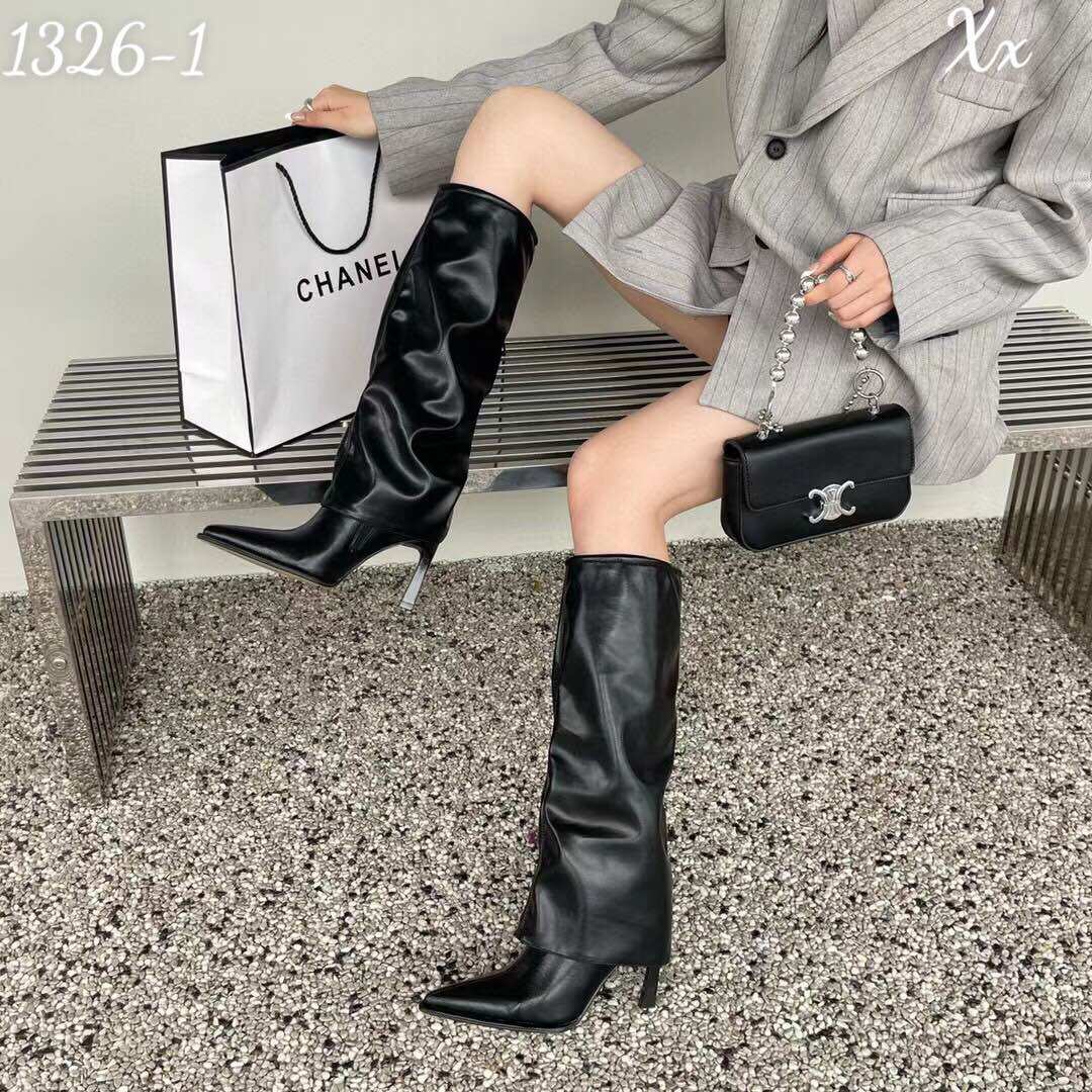 Boot cao gót da nhúm dáng cao bụng chân - cao cấp
