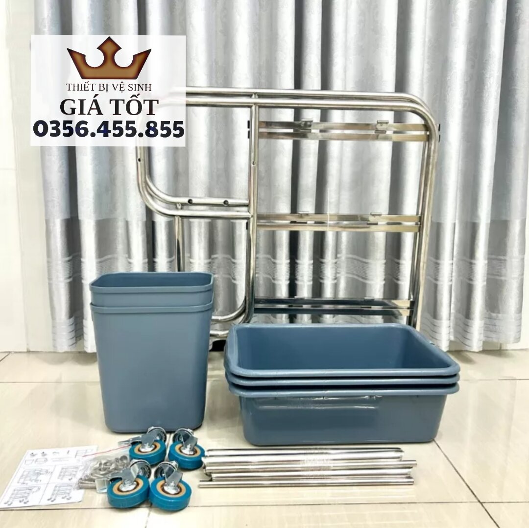 Xe đẩy thu dọn thức ăn,chén dĩa inox chân cong