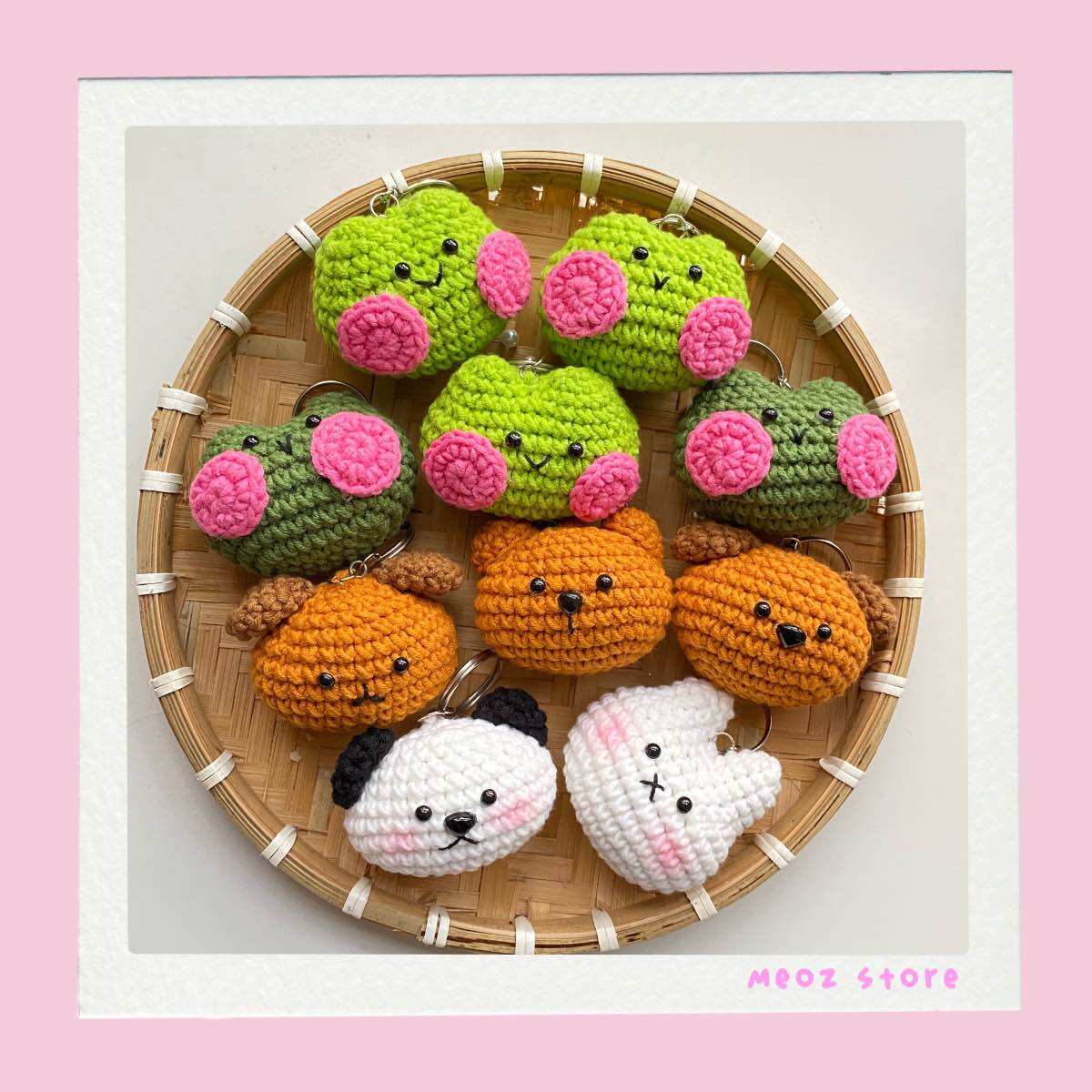 Móc khoá ếch, gấu, thỏ cute handmade bằng len