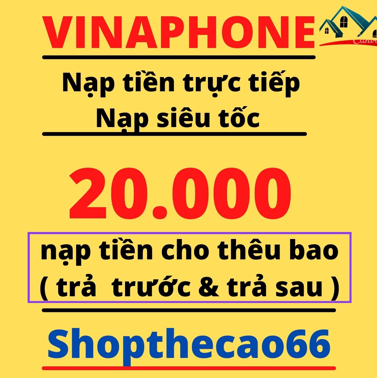 Nạp thẻ Vinaphone 20.000 (  áp dụng nạp cho thêu bao trả trước & trả sau ) ( không cần otp ) ( nạp trực tiếp vào số điện thoại ) - có nhận khuyến mãi từ nhà mạng