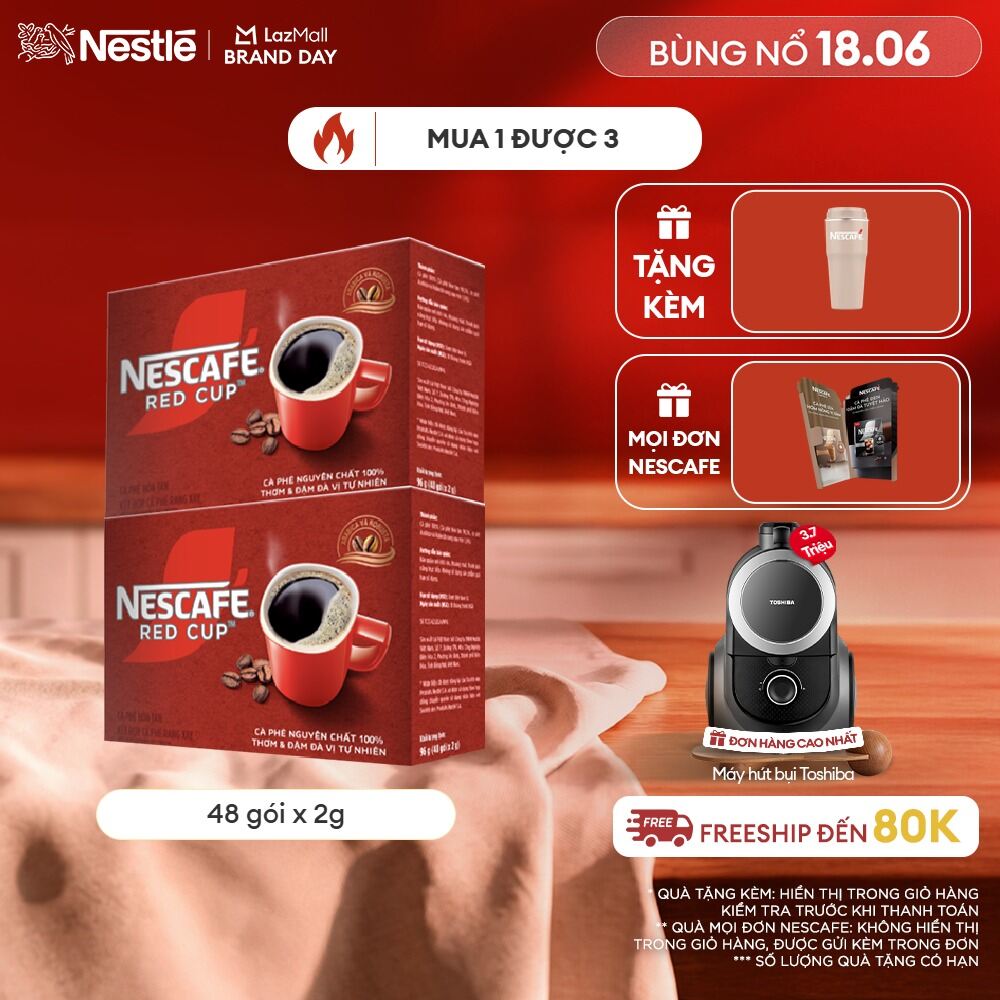 [ƯU ĐÃI THÁNG 6] Combo 2 hộp Cà phê hòa tan kết hợp cà phê rang xay NESCAFÉ RED CUP Tinh chất từ cà phê nguyên chất Hộp 48 gói