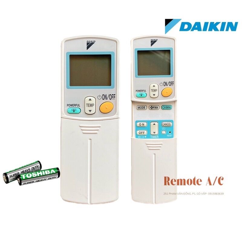 REMOTE MÁY LẠNH DAIKIN CHĨNH HÃNG 1 nút xanh ( tặng pin )