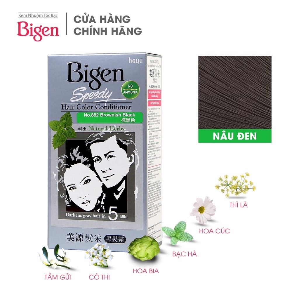 [Hcm]Thuốc Nhuộm Tóc Bigen Speedy Hair Color Conditioner 882 Nâu Đen 80G