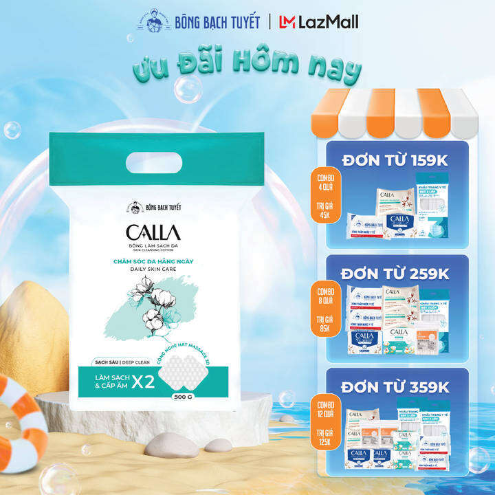 Bông tẩy trang làm sạch da Bông Bạch Tuyết Calla Sạch Sâu 500gr