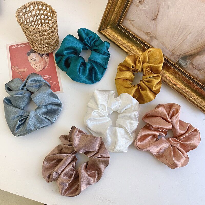 Combo 3 dây buộc tóc Scrunchies phi bóng lụa satin trơn giá sỉ