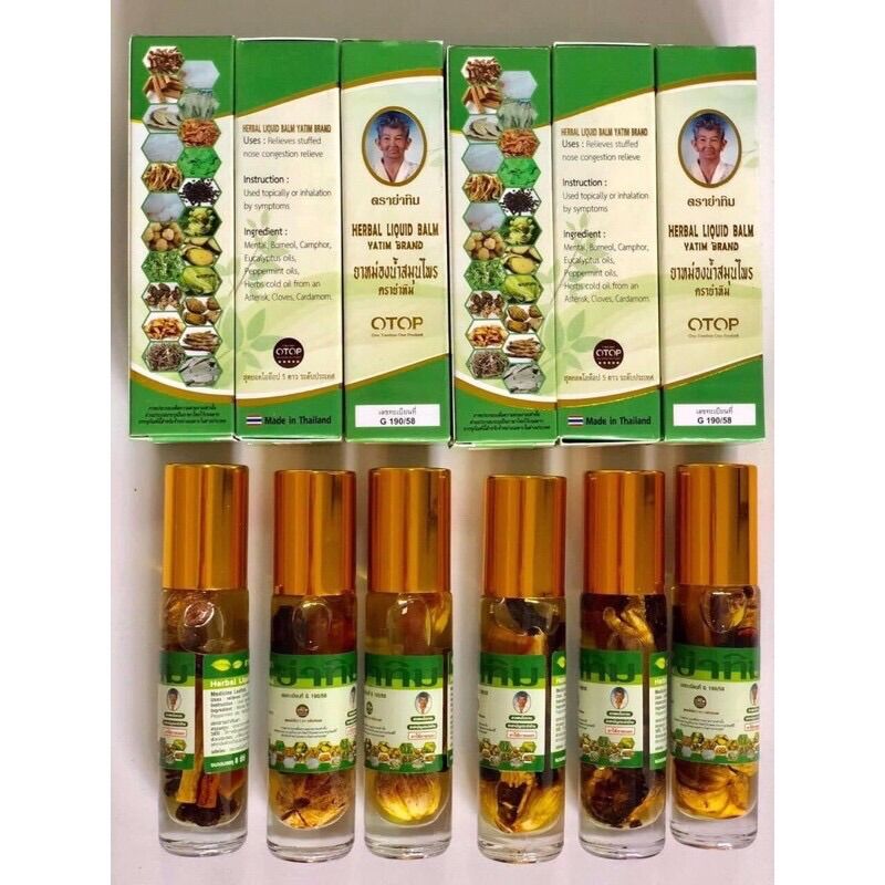 Dầu 22 vị thảo dược Thái Lan, dầu gió nóng lăn OTOP Herbal Liquid Balm Yatim Brand 8ml