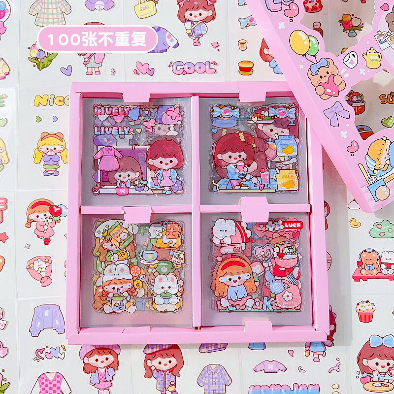 Hộp 100 tấm hình dán sticker dùng trang trí