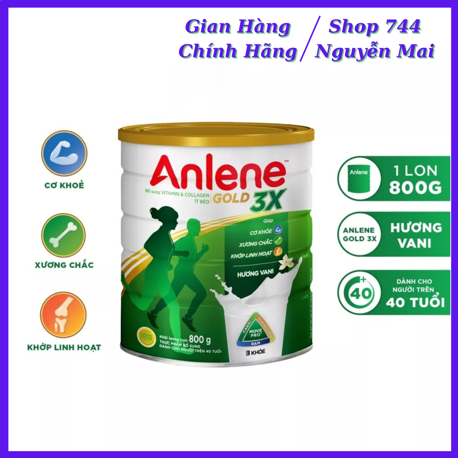 Sữa bột anlene gold 3x hương vani 800g