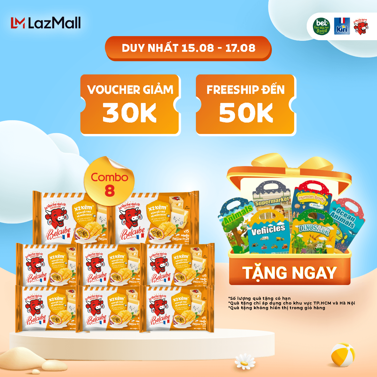 Combo 8 Phô mai vuông Belcube Xoài Chanh Dây 15C 78Gx15