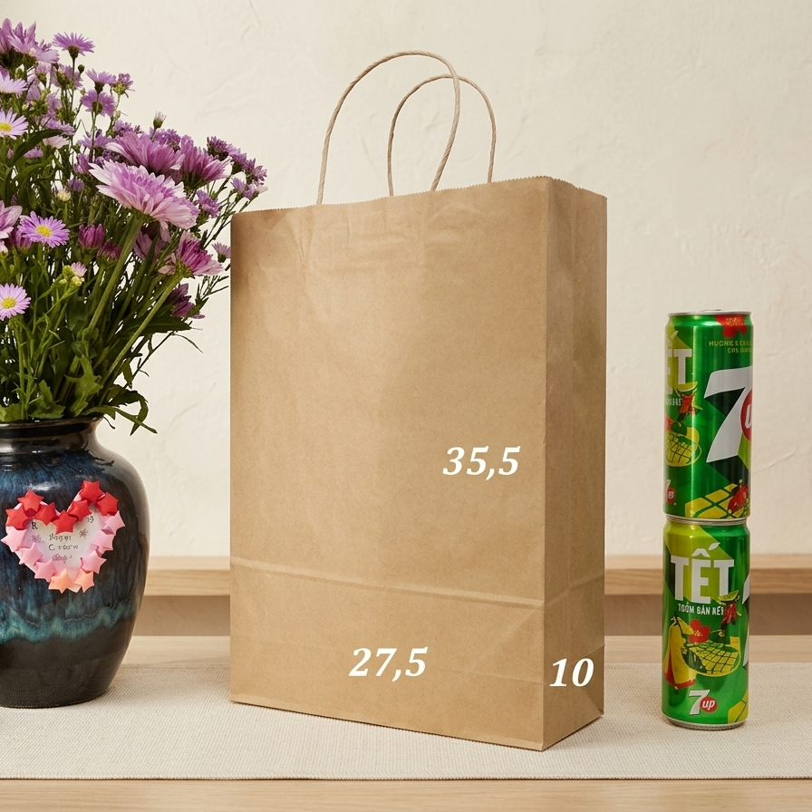 Combo 5/10 Túi giấy kraft có quai đựng quà kích thước 33x215x15cm 25x155x9cm c cm túi giấy xi măng đựng thực phẩm chất lượng.