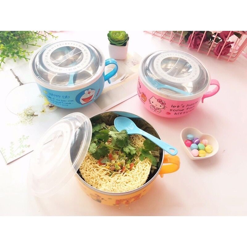 Tô nhựa inox ăn mì Hello Kitty - Doremon Doraemon