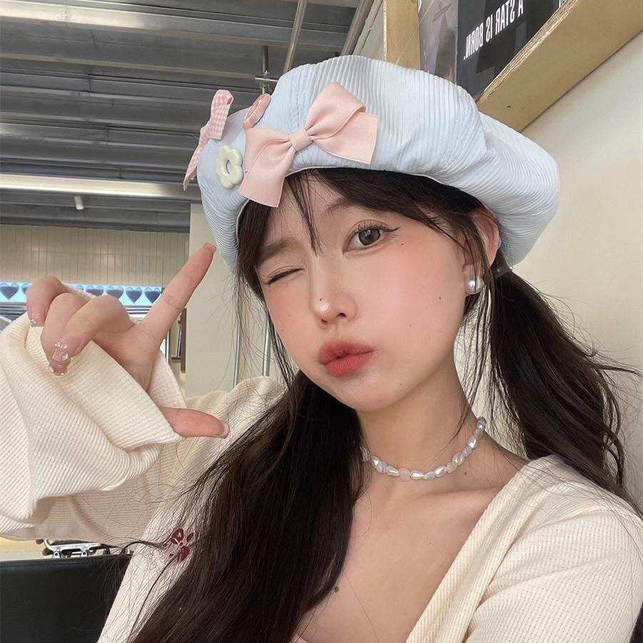 Mũ Nồi Beret Phối Nơ Thời Trang Có Sẵn