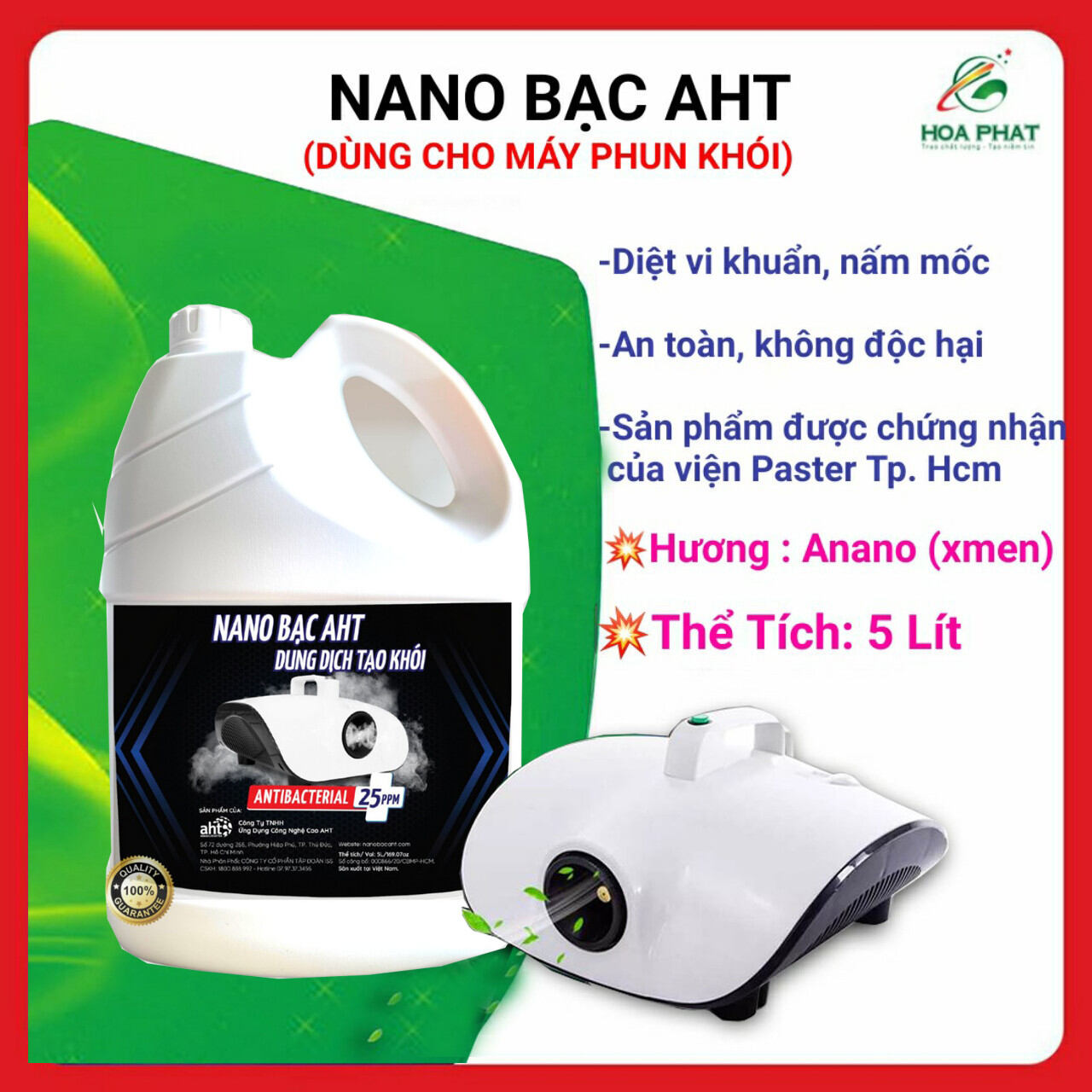 Nano bạc tạo khói diệt khuẩn khử mùi AHT 5 lít [ hàng chính hãng ] - Hương Anano (xmen)