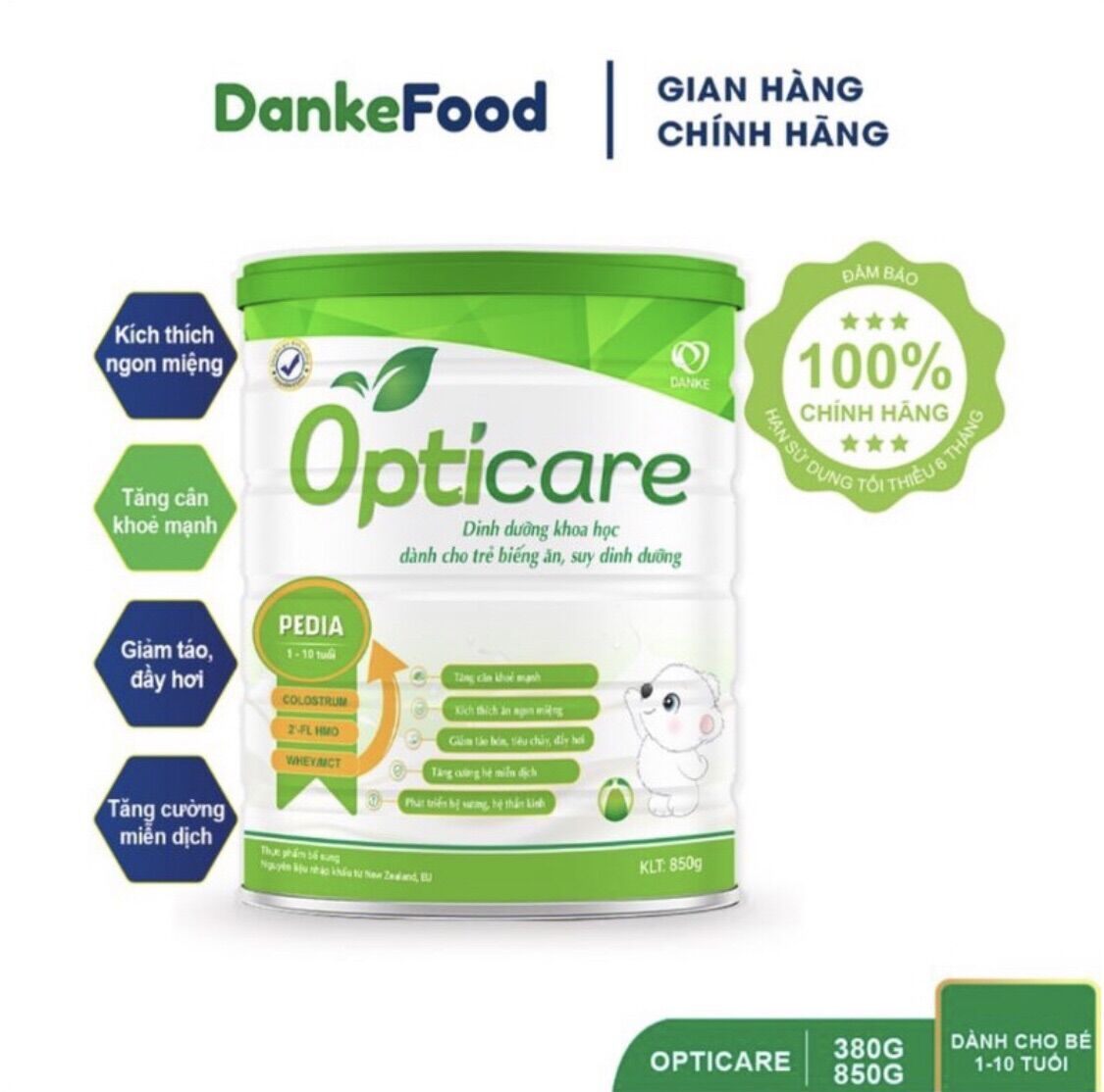 Sữa opticare pedia 380g bé ăn ngon, tăng cân, phát triển toàn diện