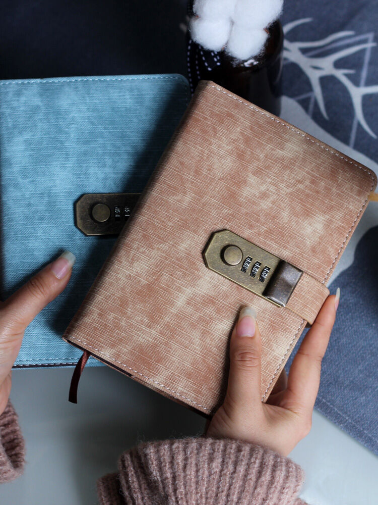 Password Lock Retro Password-Protected Noteboy Female Diary with Lock Simple Artistic Adult Student Ancient Style Male Thickened Journal Book