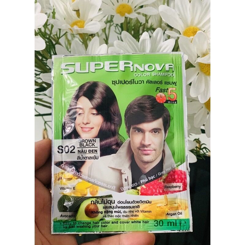 DẦU GỘI LÀ ĐEN SUPERNOVA THÁI LAN ( gói dầu gội lần là đen)có hai màu