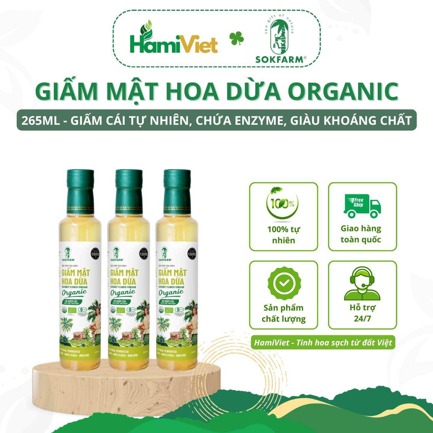 Sokfarm Organic Coconut Nectar Vinegar Is 100% Natural and Contains Natural Acetic Acid, Enzymes and Is Rich in Minerals.